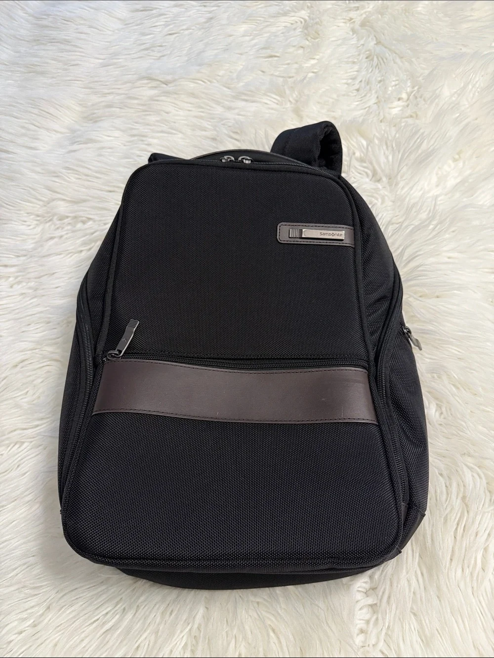 Samsonite Black Backpack with Brown Trim excellent condition see all photos